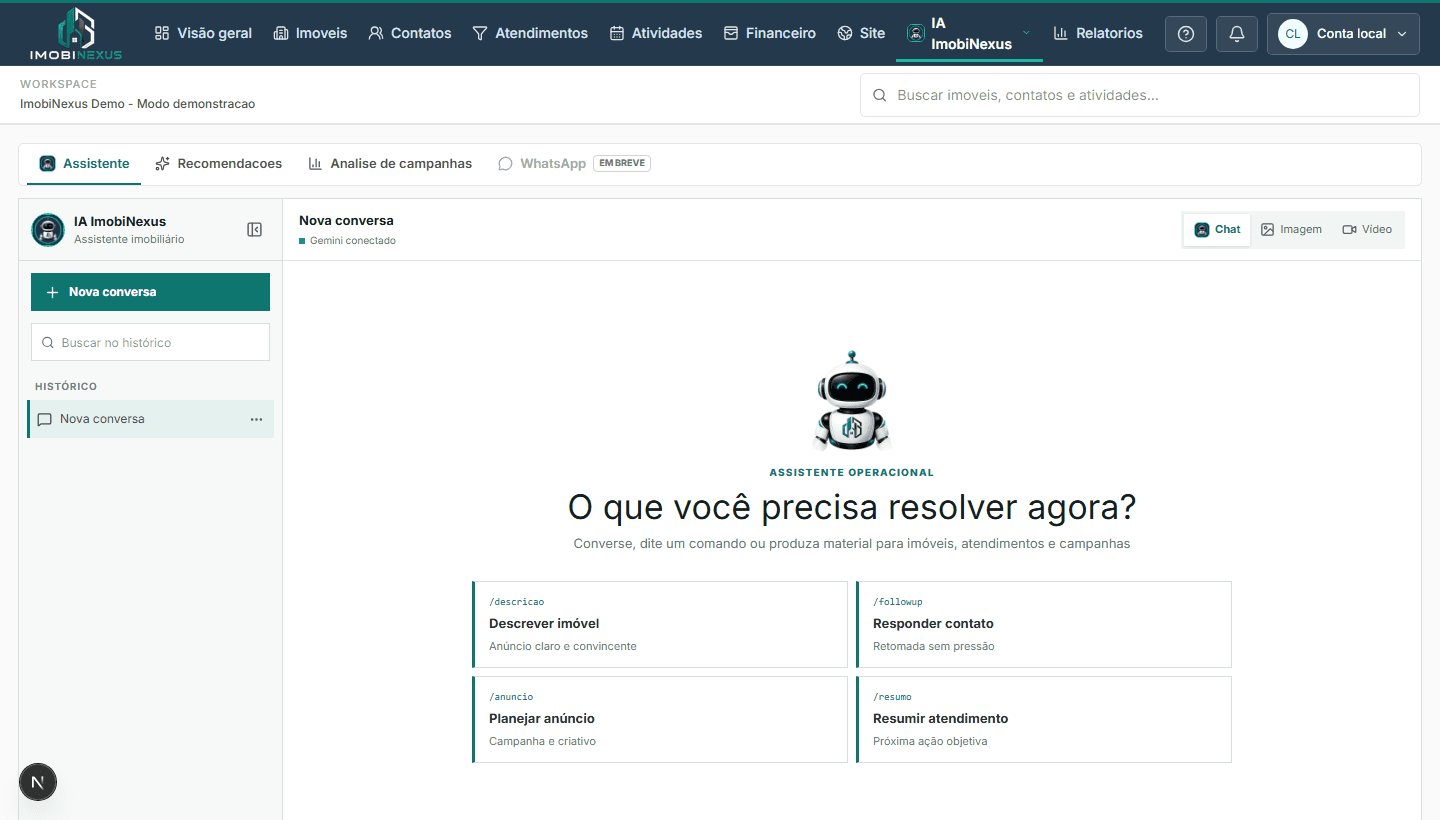 Tela de recomendações da IA ImobiNexus